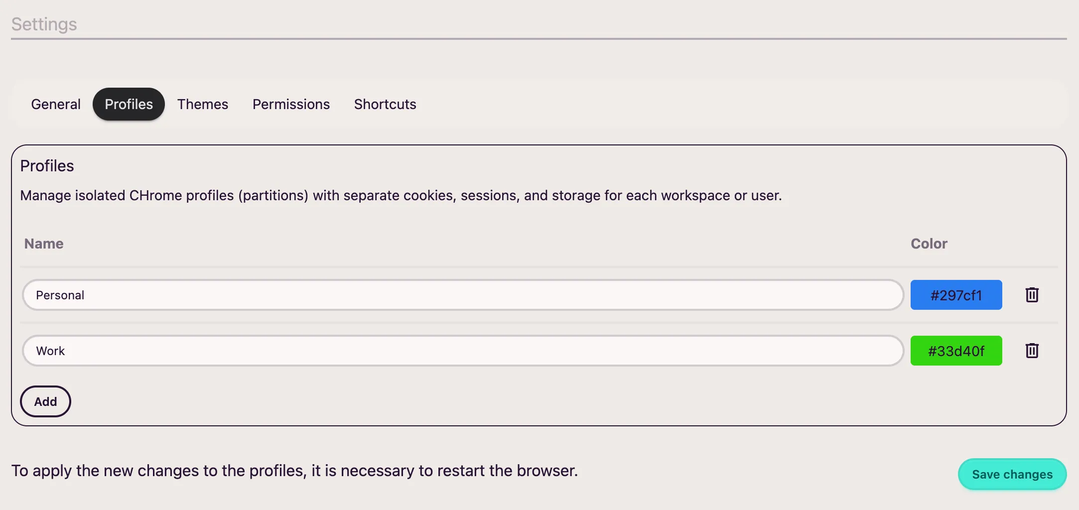 Profiles configuration