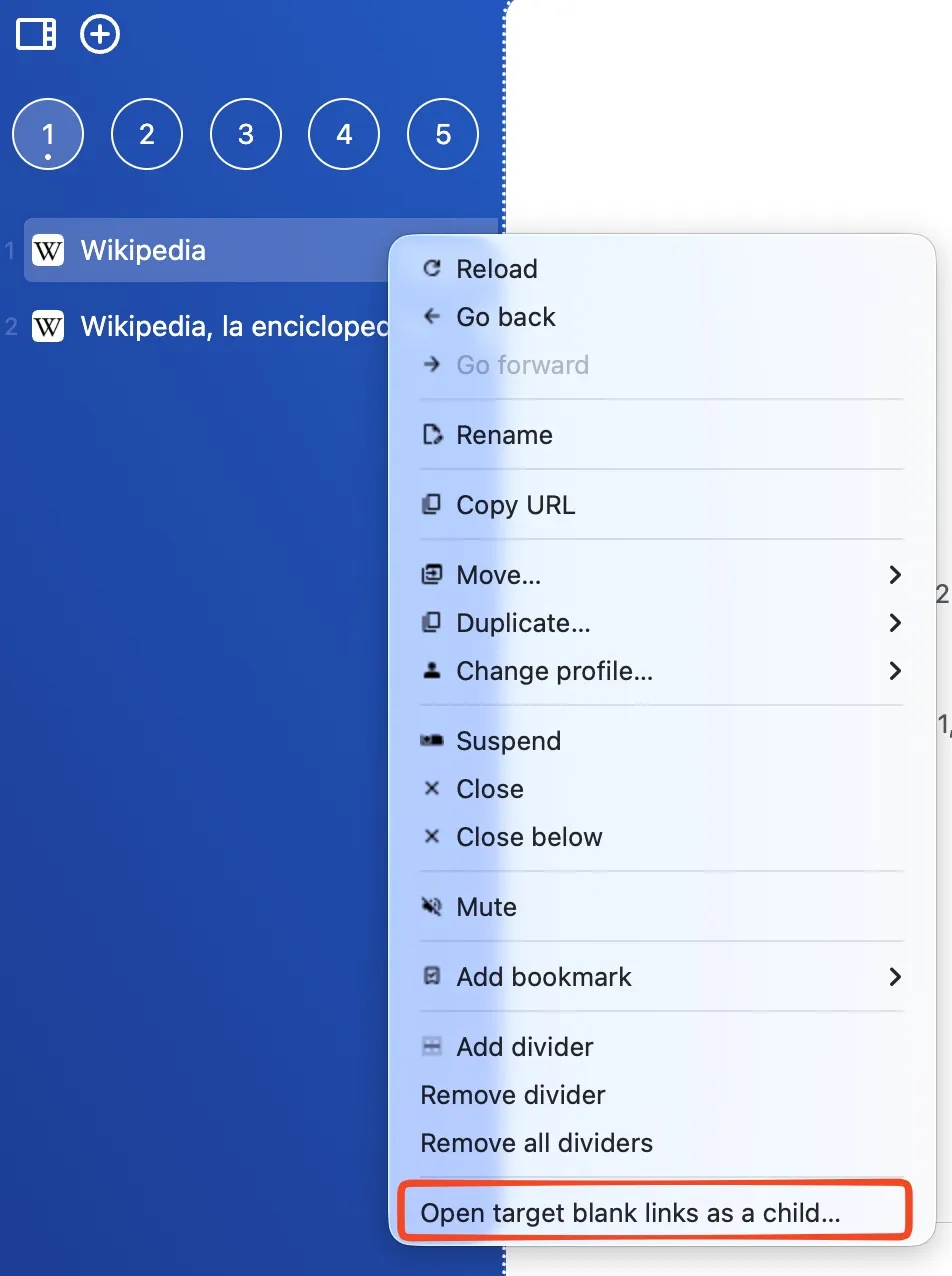 Enable child tabs