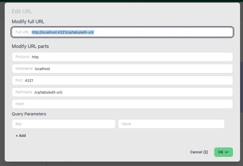 URL edit modal