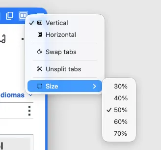 Layout options menu